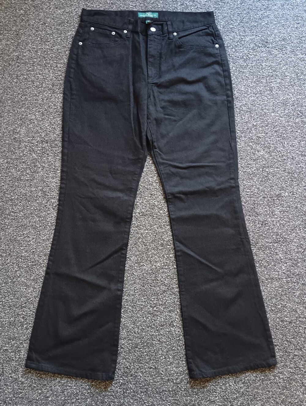 LRL Ralph Lauren Black Denim Jeans Womens 12, Flare, Zip & Button Fly